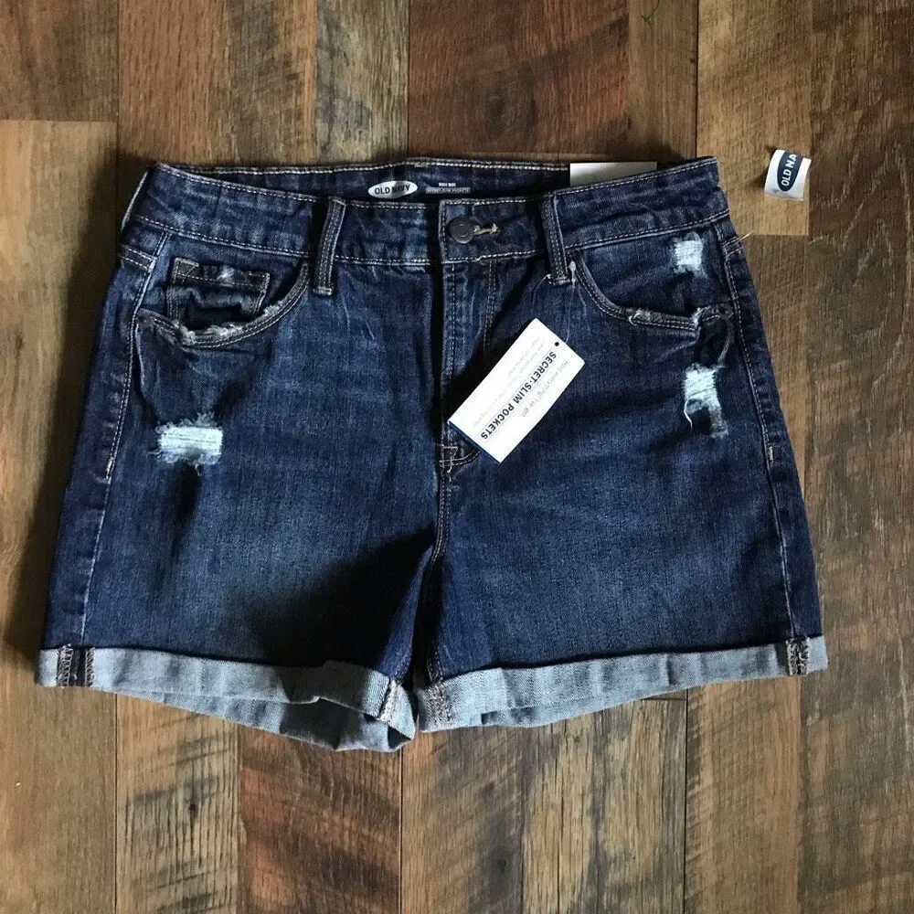 Old Navy Shorts SZ 6 jean distressed New w/tags cuffed high rise secret slim